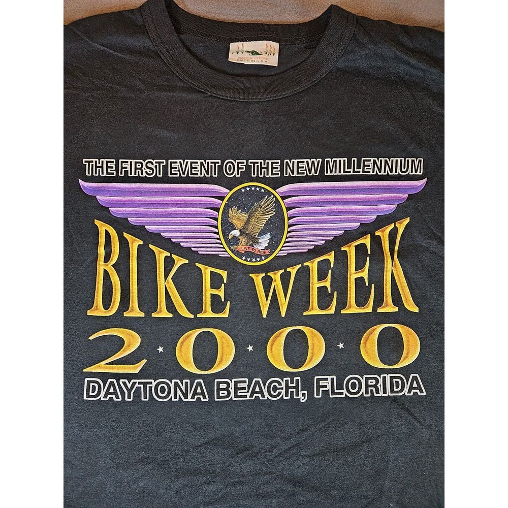 Vintage Bike Week 2000 Daytona Shirt Size L Black Millennium Made In‎ USA